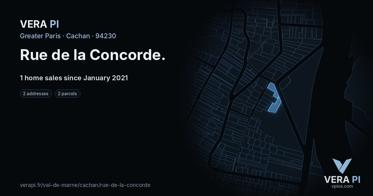 Rue de la Concorde, Cachan at night – every parcel coloured by the prices around it, the street's own parcels lit