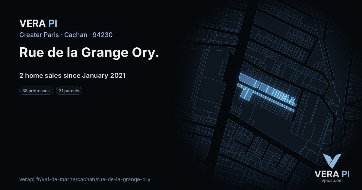 Rue de la Grange Ory, Cachan at night – every parcel coloured by the prices around it, the street's own parcels lit