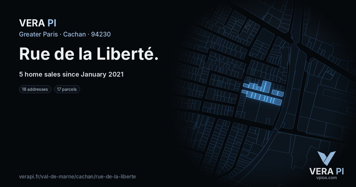 Rue de la Liberté, Cachan at night – every parcel coloured by the prices around it, the street's own parcels lit