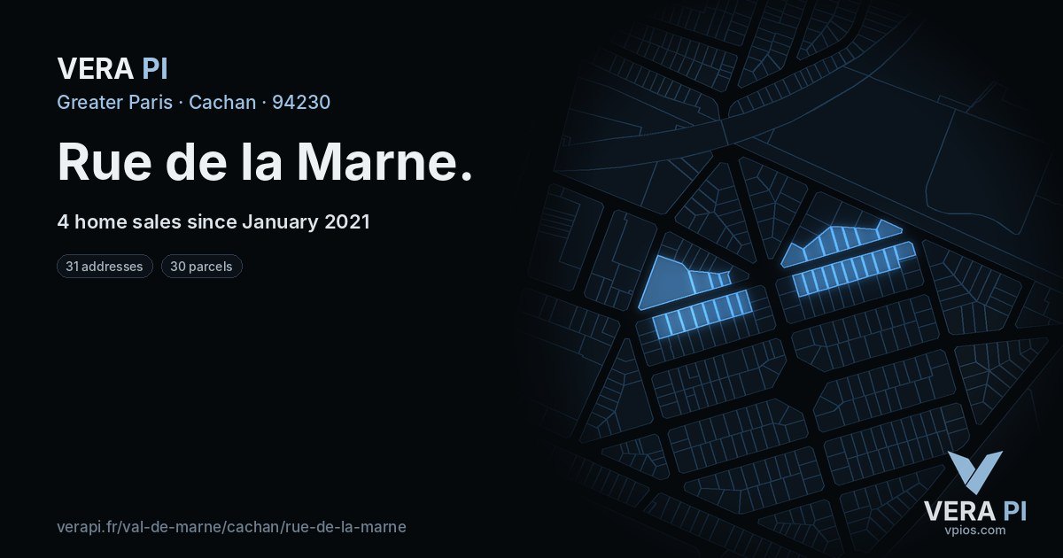 Rue de la Marne, Cachan at night – every parcel coloured by the prices around it, the street's own parcels lit