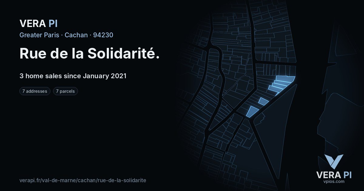 Rue de la Solidarité, Cachan at night – every parcel coloured by the prices around it, the street's own parcels lit