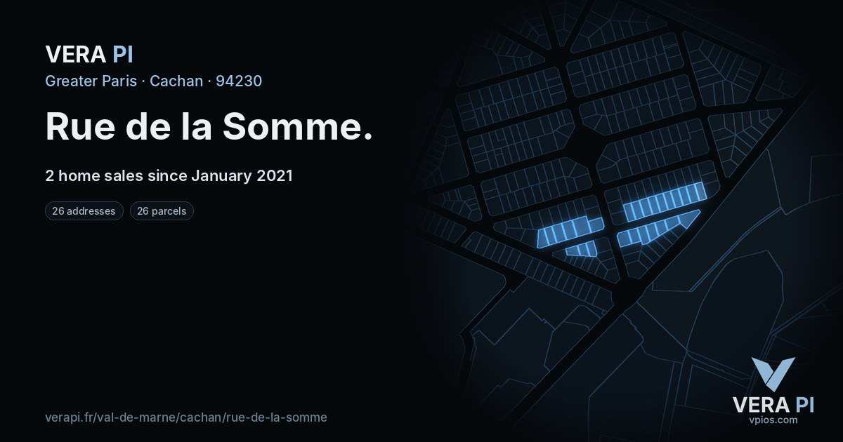 Rue de la Somme, Cachan at night – every parcel coloured by the prices around it, the street's own parcels lit