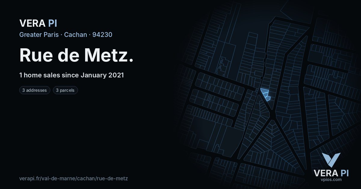 Rue de Metz, Cachan at night – every parcel coloured by the prices around it, the street's own parcels lit