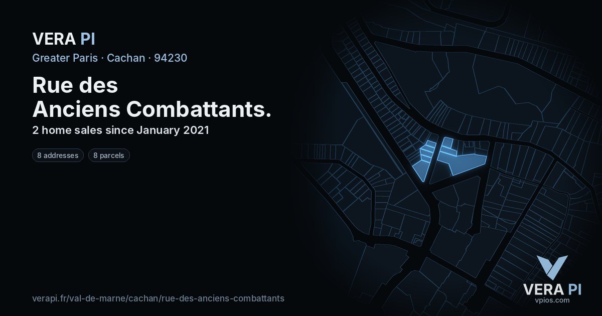Rue des Anciens Combattants, Cachan at night – every parcel coloured by the prices around it, the street's own parcels lit