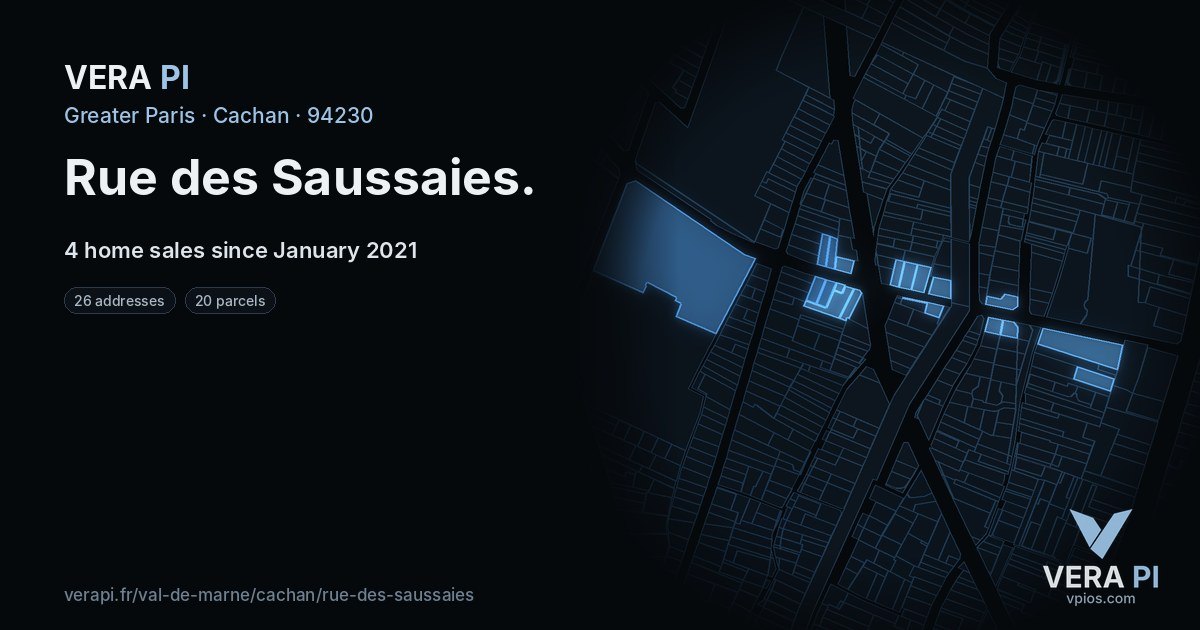 Rue des Saussaies, Cachan at night – every parcel coloured by the prices around it, the street's own parcels lit