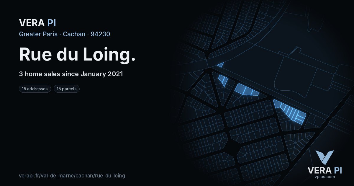 Rue du Loing, Cachan at night – every parcel coloured by the prices around it, the street's own parcels lit