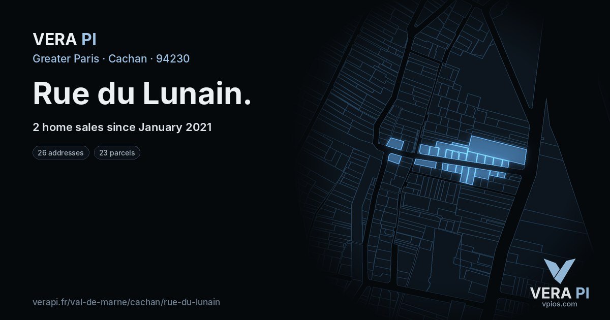 Rue du Lunain, Cachan at night – every parcel coloured by the prices around it, the street's own parcels lit