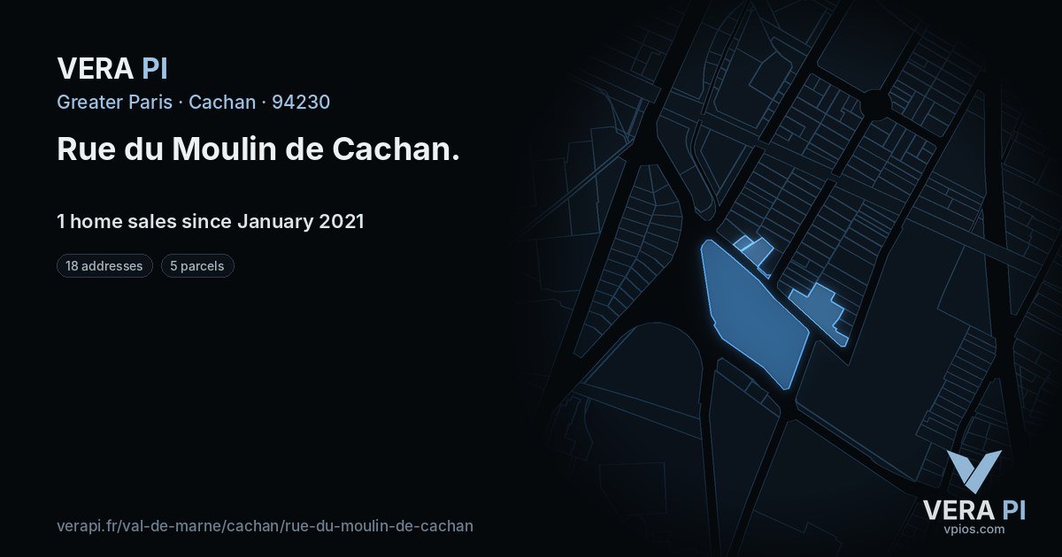Rue du Moulin de Cachan, Cachan at night – every parcel coloured by the prices around it, the street's own parcels lit