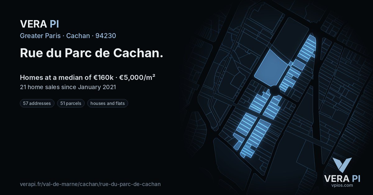 Rue du Parc de Cachan, Cachan at night – every parcel coloured by the prices around it, the street's own parcels lit
