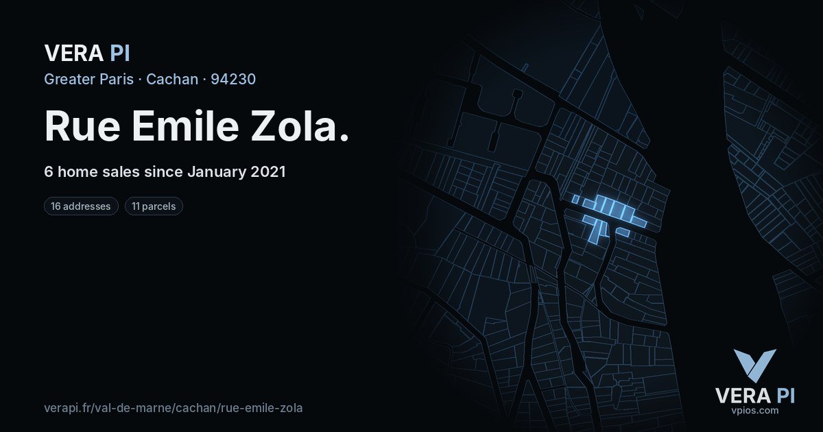 Rue Emile Zola, Cachan at night – every parcel coloured by the prices around it, the street's own parcels lit