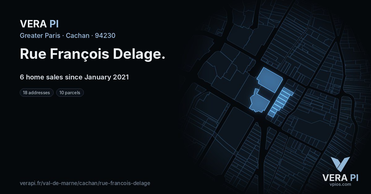 Rue François Delage, Cachan at night – every parcel coloured by the prices around it, the street's own parcels lit
