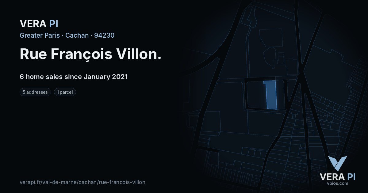 Rue François Villon, Cachan at night – every parcel coloured by the prices around it, the street's own parcels lit