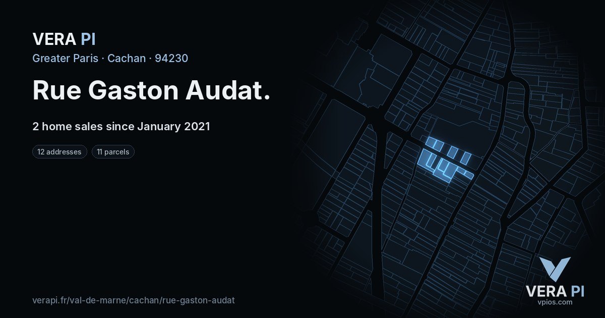 Rue Gaston Audat, Cachan at night – every parcel coloured by the prices around it, the street's own parcels lit