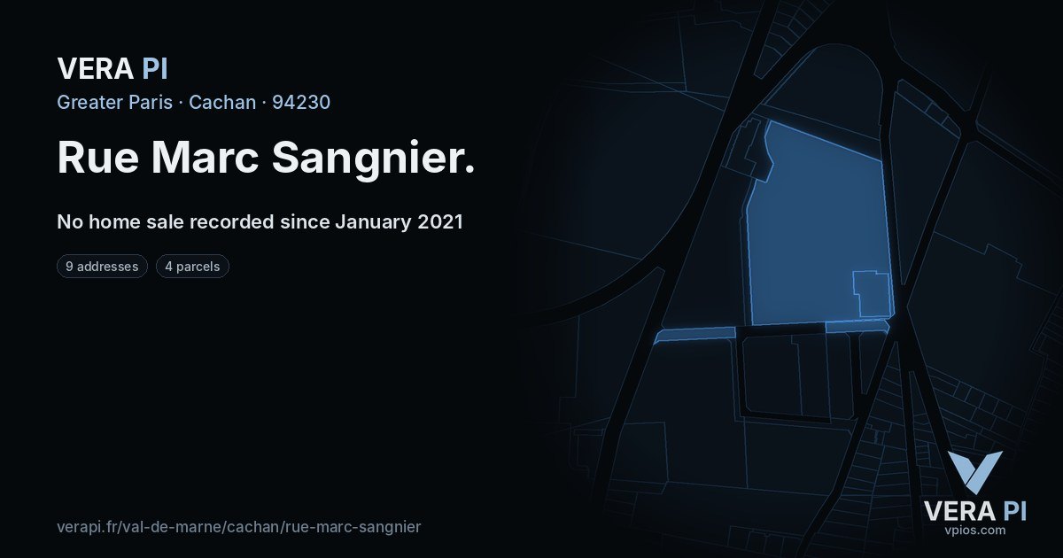 Rue Marc Sangnier, Cachan at night – every parcel coloured by the prices around it, the street's own parcels lit