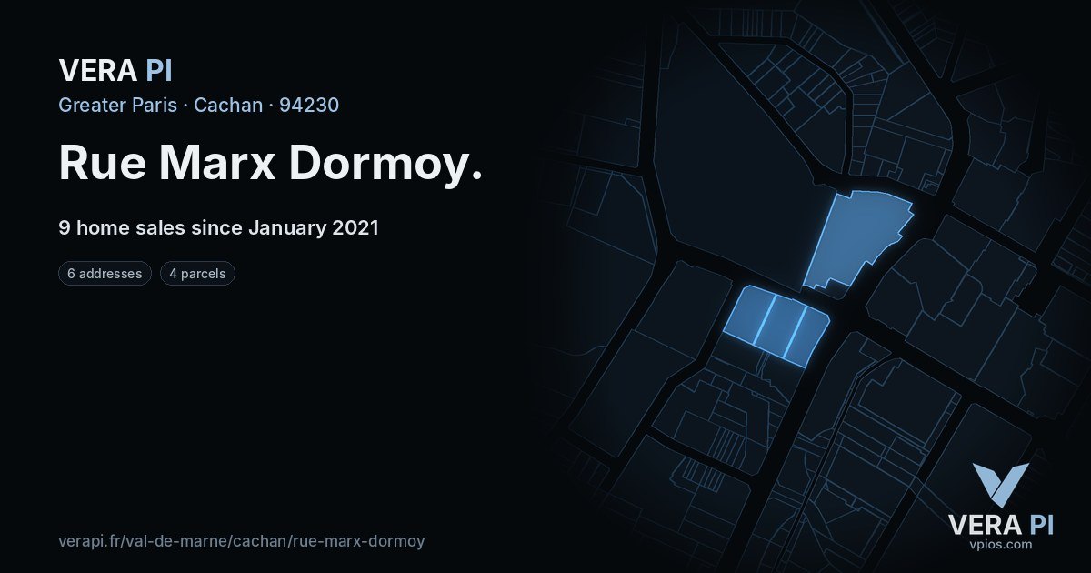 Rue Marx Dormoy, Cachan at night – every parcel coloured by the prices around it, the street's own parcels lit