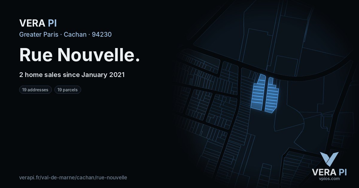 Rue Nouvelle, Cachan at night – every parcel coloured by the prices around it, the street's own parcels lit