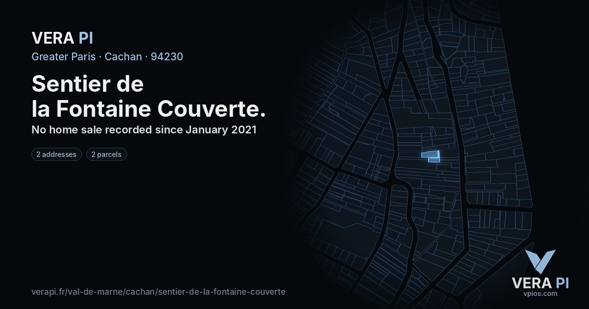 Sentier de la Fontaine Couverte, Cachan at night – every parcel coloured by the prices around it, the street's own parcels lit