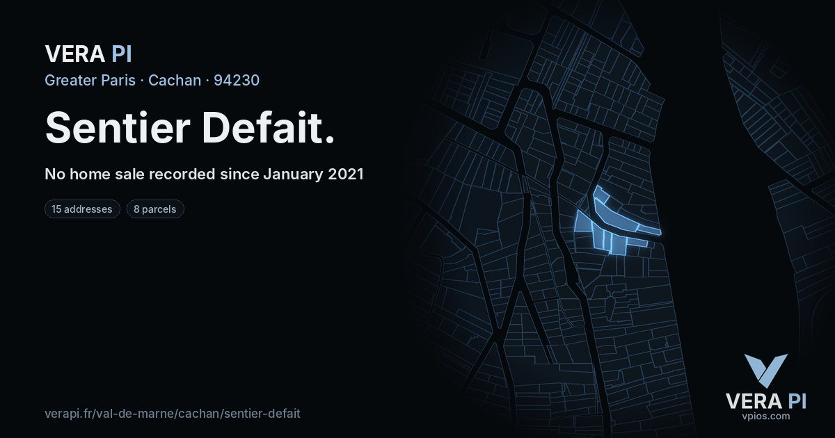Sentier Defait, Cachan at night – every parcel coloured by the prices around it, the street's own parcels lit