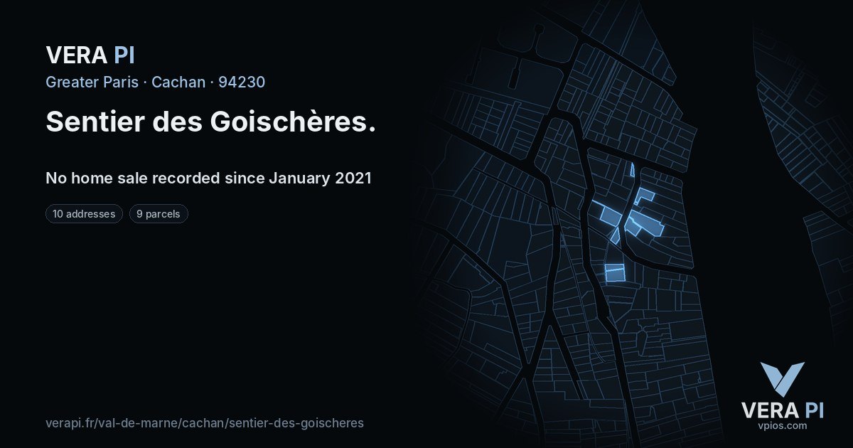 Sentier des Goischères, Cachan at night – every parcel coloured by the prices around it, the street's own parcels lit