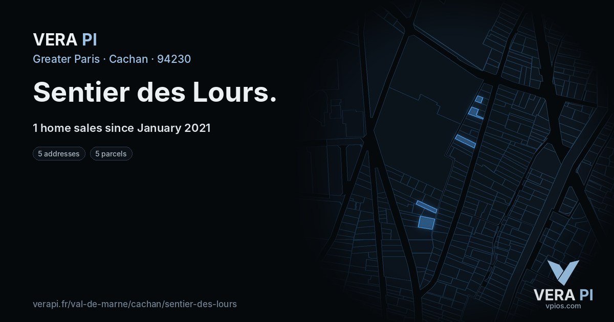 Sentier des Lours, Cachan at night – every parcel coloured by the prices around it, the street's own parcels lit