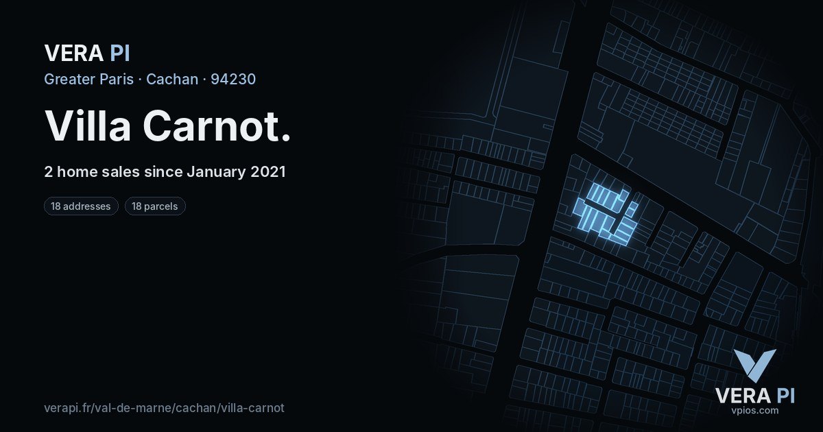 Villa Carnot, Cachan at night – every parcel coloured by the prices around it, the street's own parcels lit