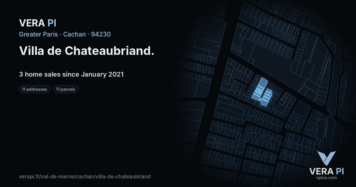 Villa de Chateaubriand, Cachan at night – every parcel coloured by the prices around it, the street's own parcels lit