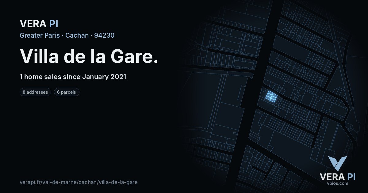 Villa de la Gare, Cachan at night – every parcel coloured by the prices around it, the street's own parcels lit