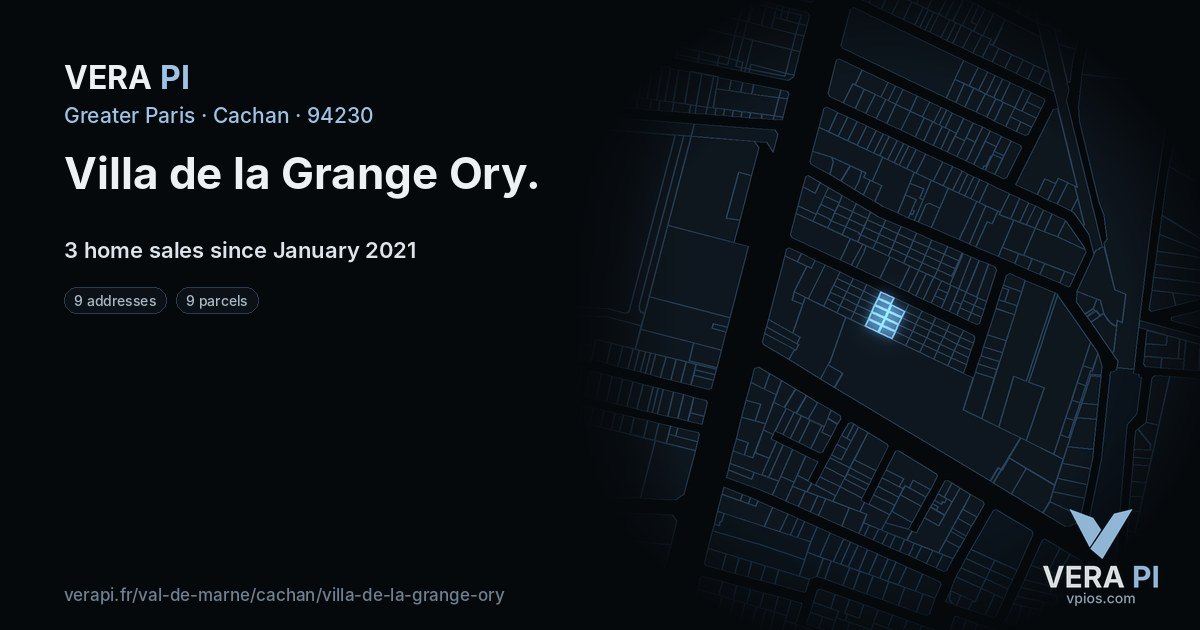 Villa de la Grange Ory, Cachan at night – every parcel coloured by the prices around it, the street's own parcels lit