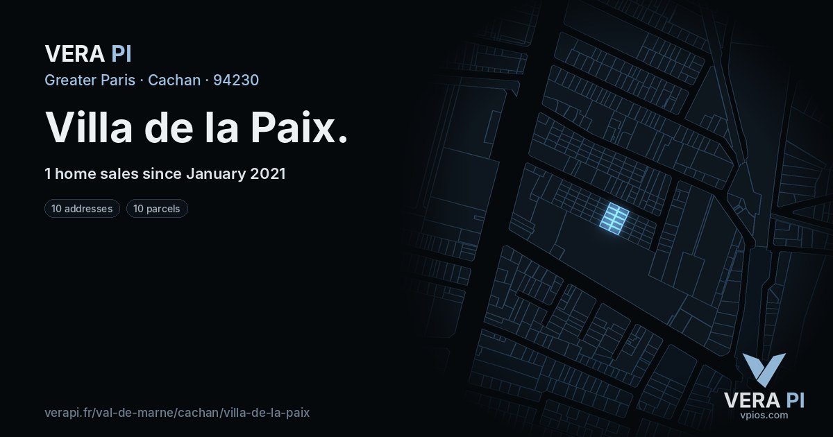 Villa de la Paix, Cachan at night – every parcel coloured by the prices around it, the street's own parcels lit
