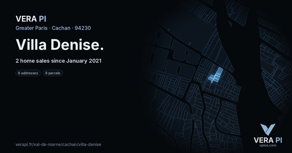 Villa Denise, Cachan at night – every parcel coloured by the prices around it, the street's own parcels lit