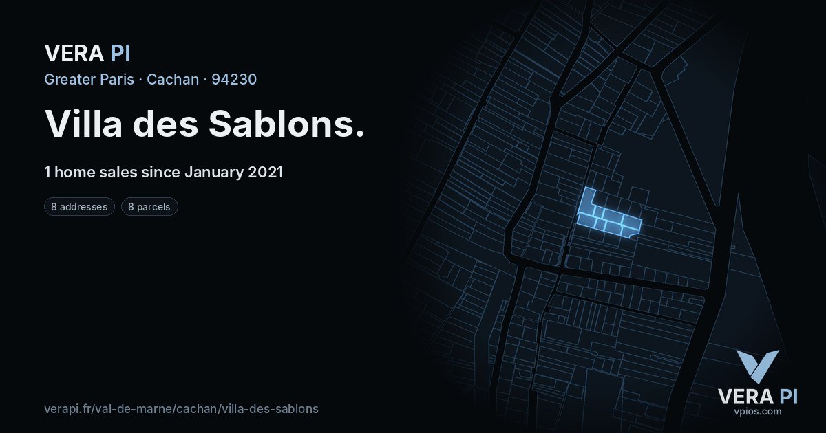Villa des Sablons, Cachan at night – every parcel coloured by the prices around it, the street's own parcels lit