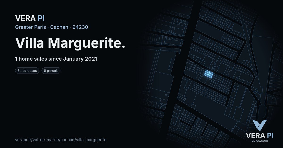 Villa Marguerite, Cachan at night – every parcel coloured by the prices around it, the street's own parcels lit