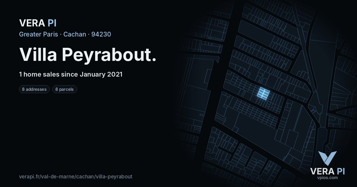 Villa Peyrabout, Cachan at night – every parcel coloured by the prices around it, the street's own parcels lit