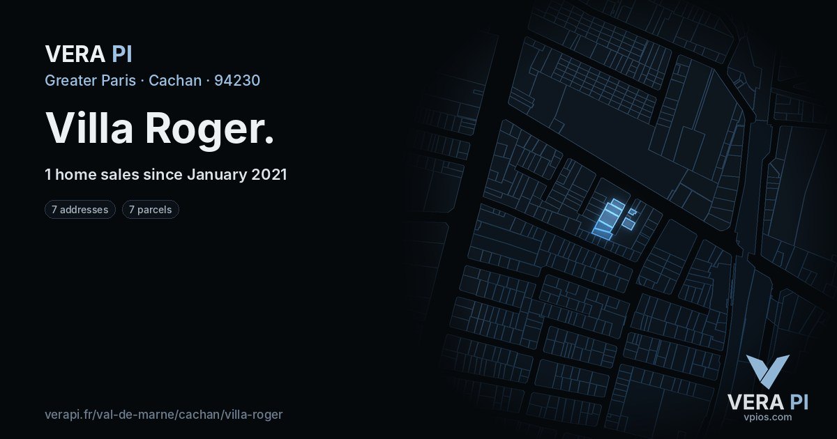 Villa Roger, Cachan at night – every parcel coloured by the prices around it, the street's own parcels lit