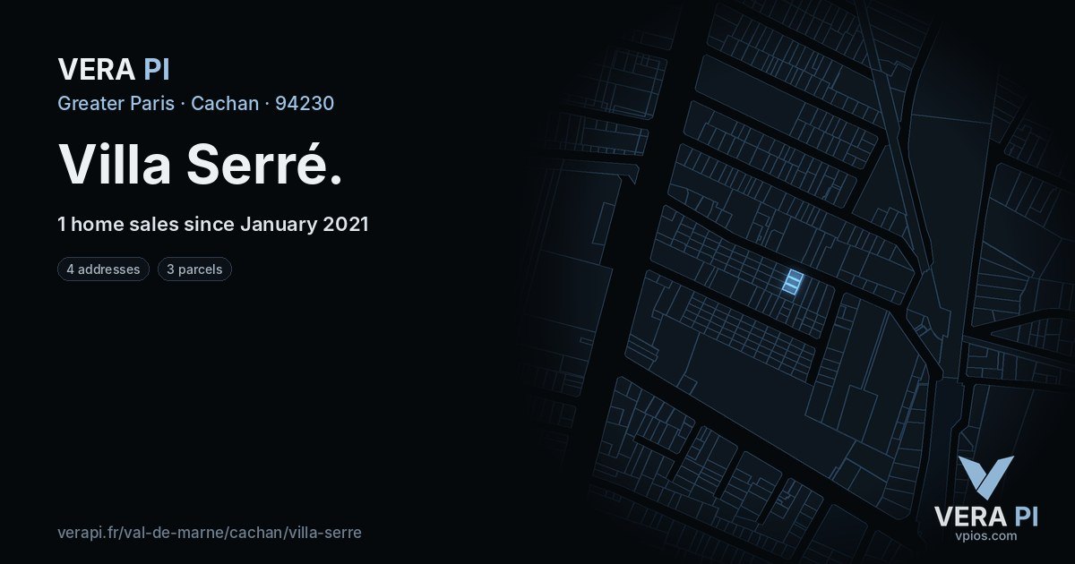 Villa Serré, Cachan at night – every parcel coloured by the prices around it, the street's own parcels lit