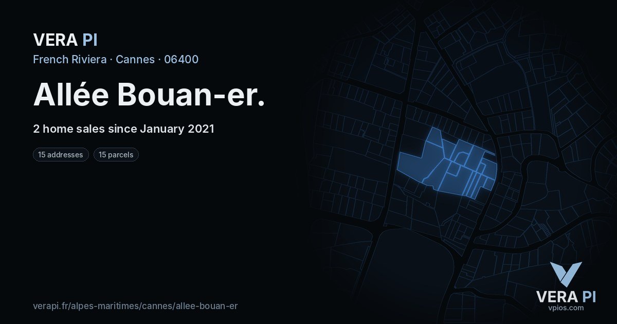 Allée Bouan-er, Cannes at night – every parcel coloured by the prices around it, the street's own parcels lit