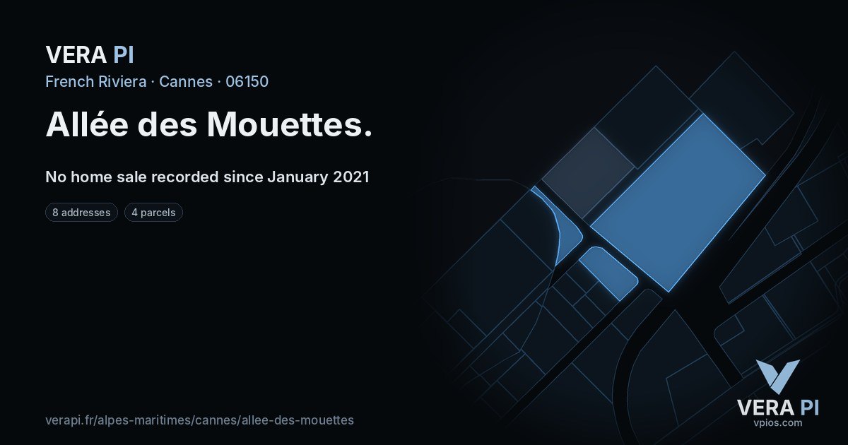 Allée des Mouettes, Cannes at night – every parcel coloured by the prices around it, the street's own parcels lit