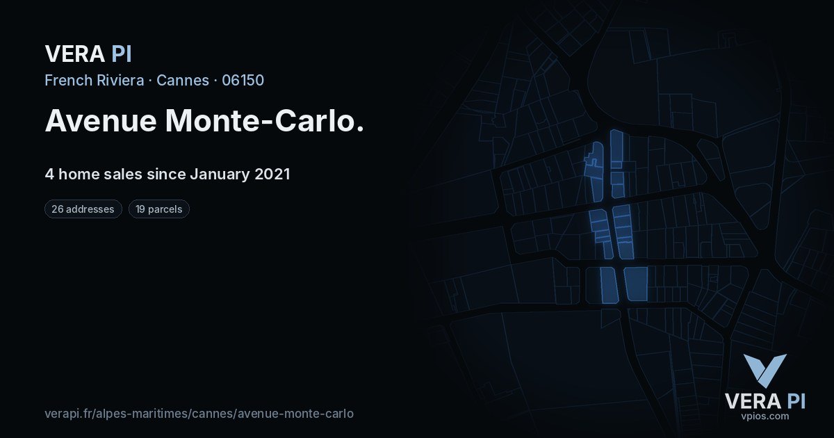 Avenue Monte-Carlo, Cannes at night – every parcel coloured by the prices around it, the street's own parcels lit