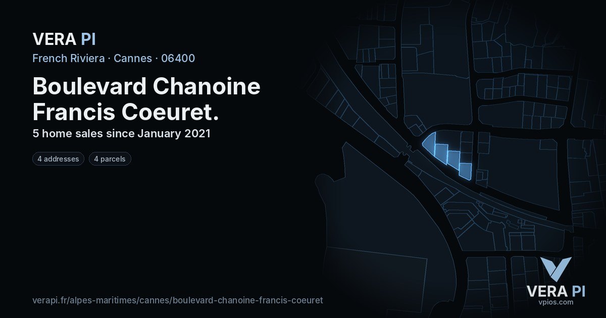Boulevard Chanoine Francis Coeuret, Cannes at night – every parcel coloured by the prices around it, the street's own parcels lit