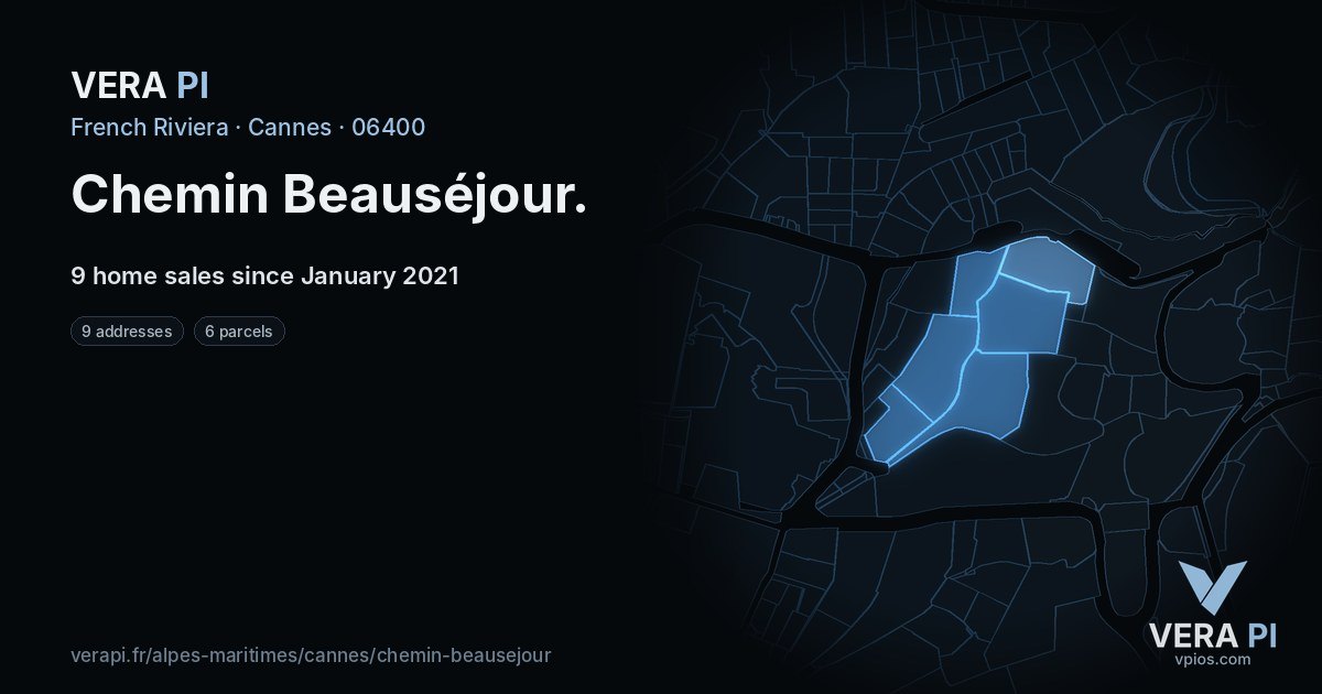Chemin Beauséjour, Cannes at night – every parcel coloured by the prices around it, the street's own parcels lit