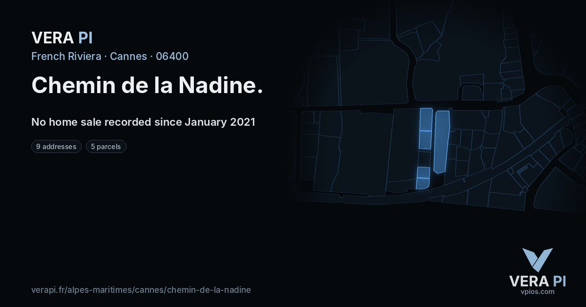 Chemin de la Nadine, Cannes at night – every parcel coloured by the prices around it, the street's own parcels lit