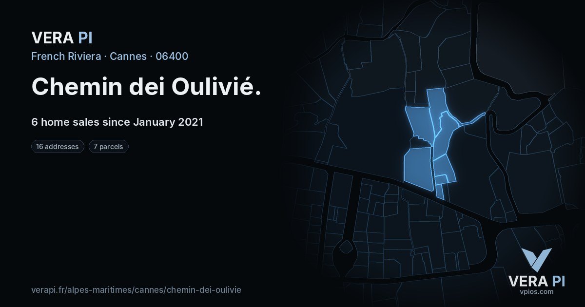 Chemin dei Oulivié, Cannes at night – every parcel coloured by the prices around it, the street's own parcels lit