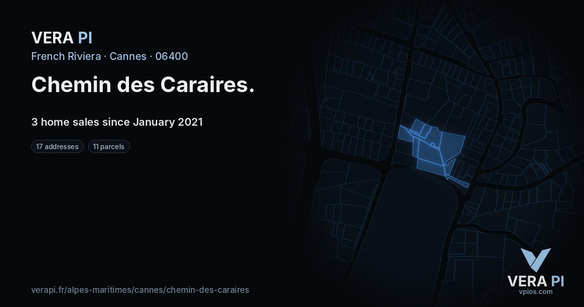 Chemin des Caraires, Cannes at night – every parcel coloured by the prices around it, the street's own parcels lit