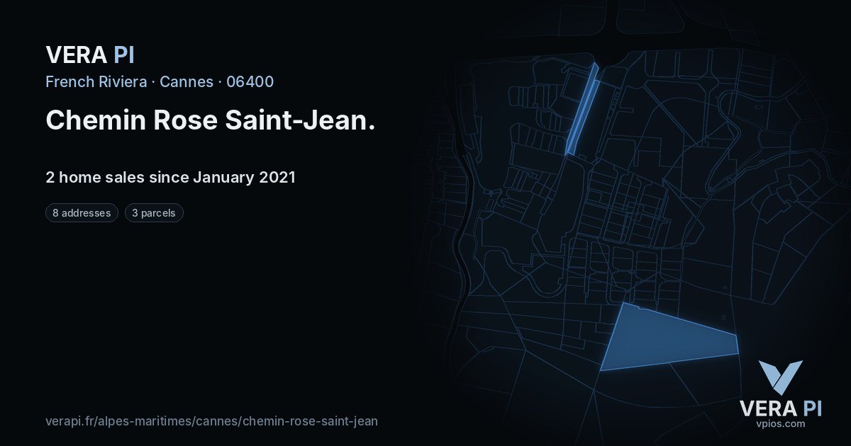 Chemin Rose Saint-Jean, Cannes at night – every parcel coloured by the prices around it, the street's own parcels lit