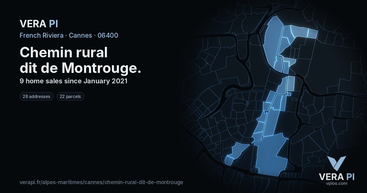Chemin rural dit de Montrouge, Cannes at night – every parcel coloured by the prices around it, the street's own parcels lit
