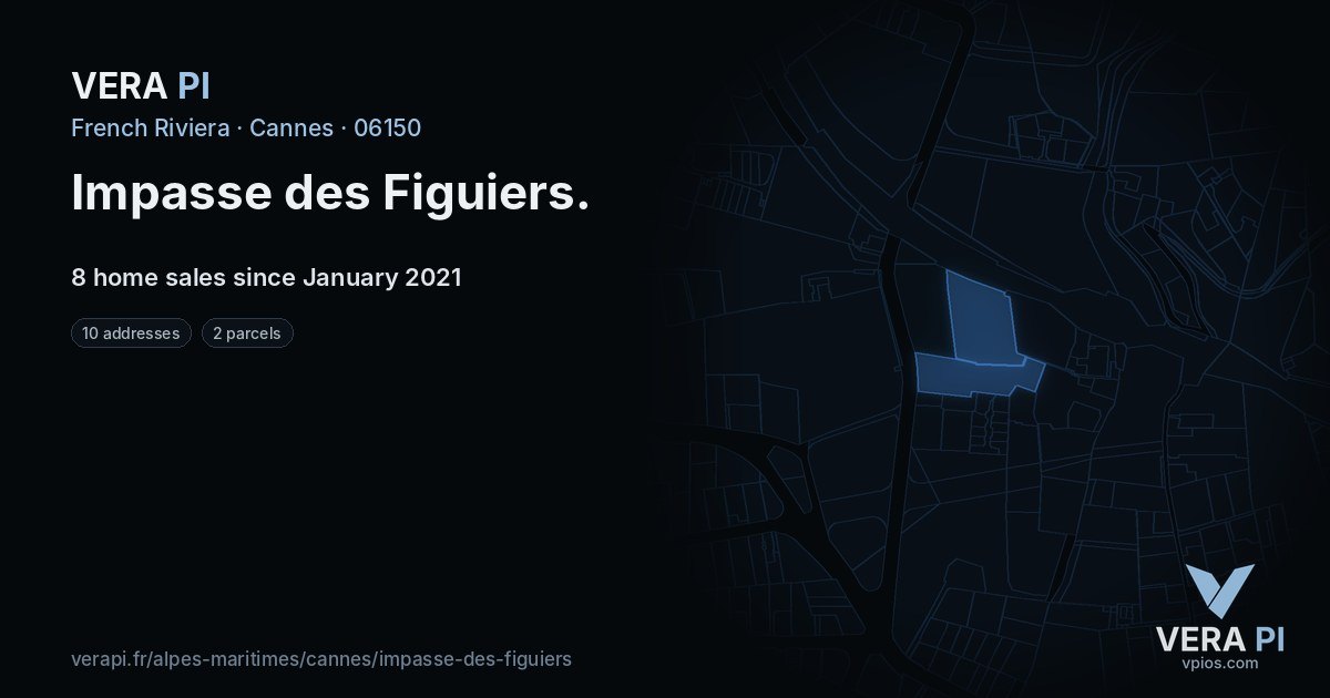 Impasse des Figuiers, Cannes at night – every parcel coloured by the prices around it, the street's own parcels lit
