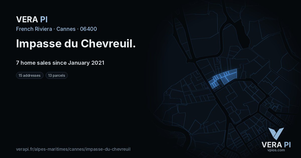Impasse du Chevreuil, Cannes at night – every parcel coloured by the prices around it, the street's own parcels lit