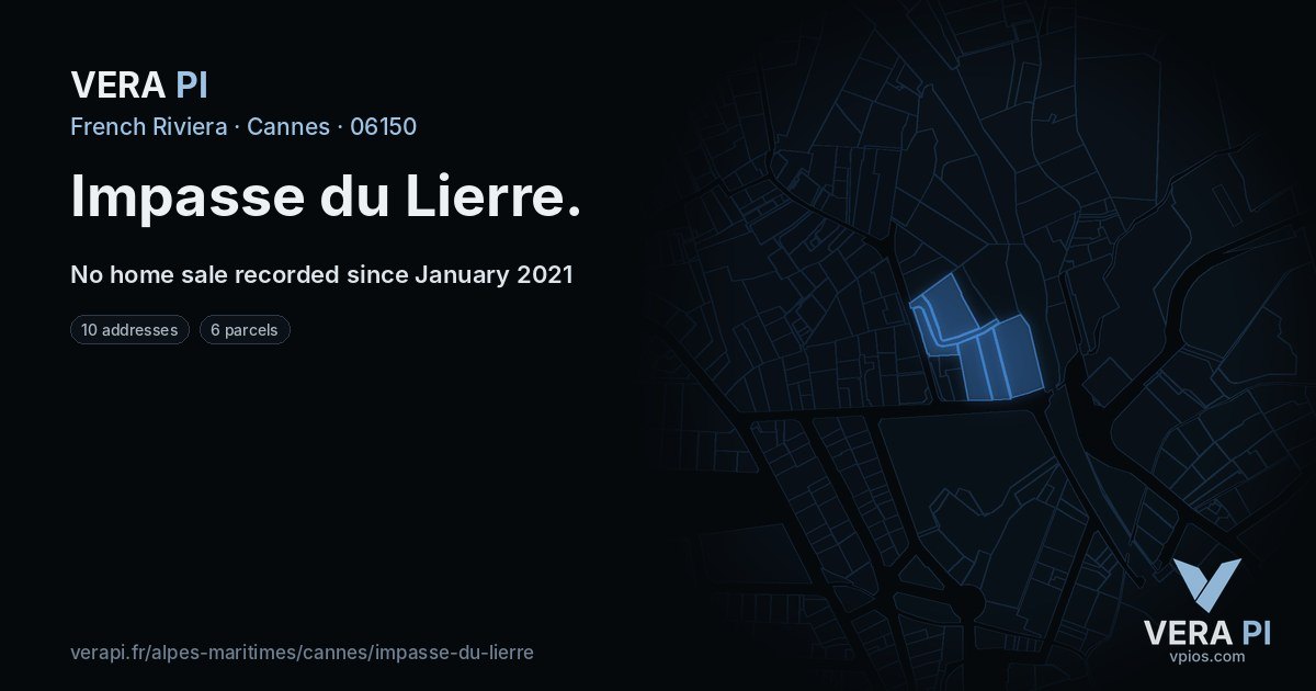 Impasse du Lierre, Cannes at night – every parcel coloured by the prices around it, the street's own parcels lit