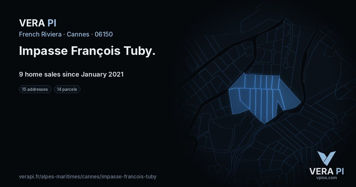 Impasse François Tuby, Cannes at night – every parcel coloured by the prices around it, the street's own parcels lit