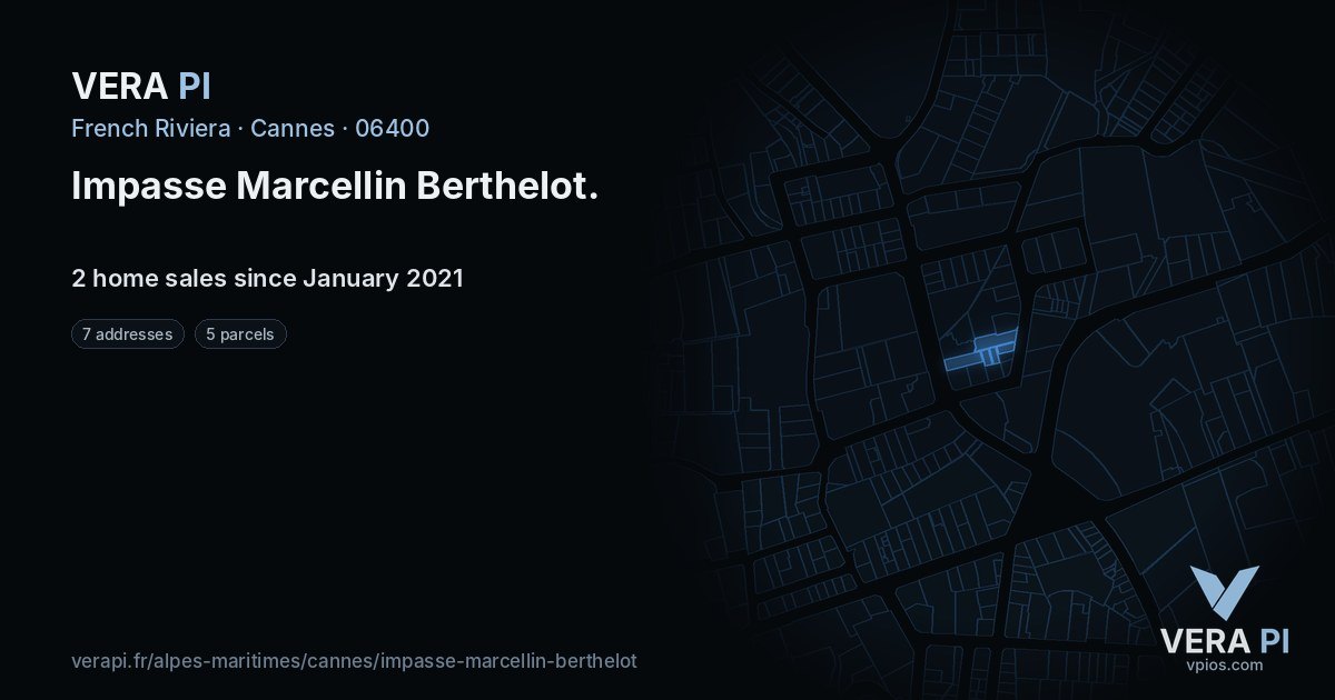 Impasse Marcellin Berthelot, Cannes at night – every parcel coloured by the prices around it, the street's own parcels lit